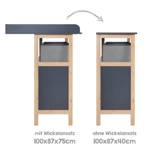 Commode à langer 'Berlin' - 2 tiroirs + 2 bôites - Anthracite / Bambou