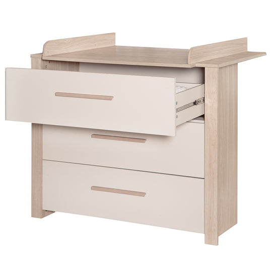 Commode à langer 'Momo' - 3 tiroirs - Cashmere / Chêne Tristan