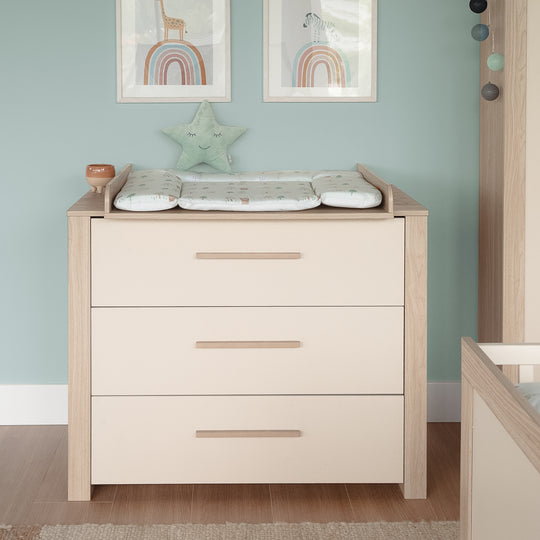 Commode à langer 'Momo' - 3 tiroirs - Cashmere / Chêne Tristan