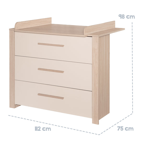 Commode à langer 'Momo' - 3 tiroirs - Cashmere / Chêne Tristan