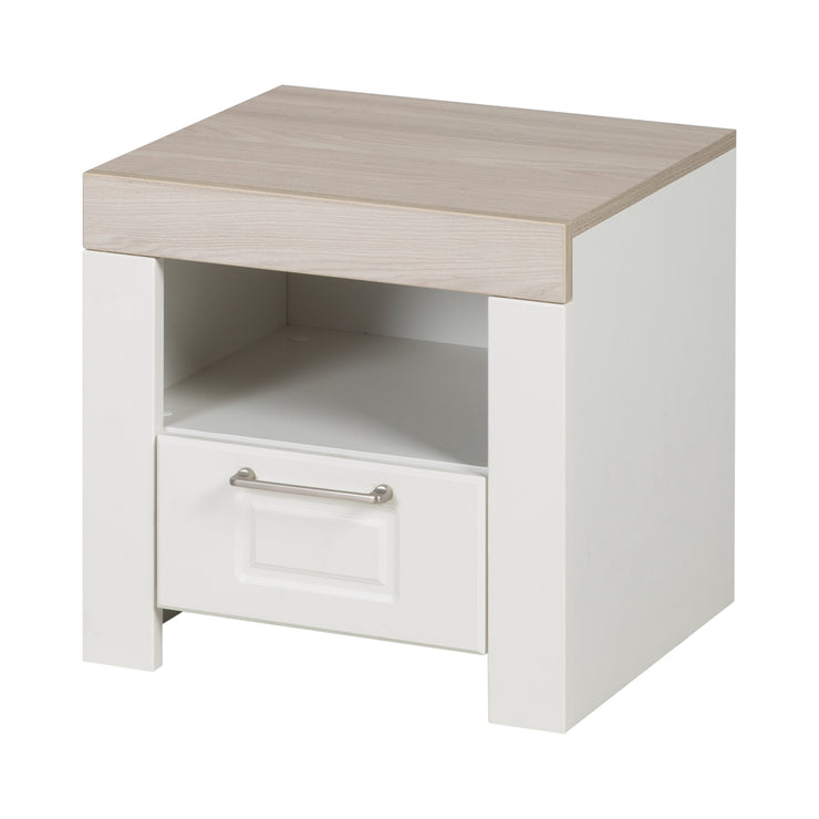 Bedside table 'Felicia' with drawer & open compartment - White/Luna Elm