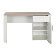 Desk 'Felicia' with Door & Drawer - White / Woodgrain 'Luna Elm' Decor