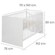 Lettino per bambini combi in legno 'Lilo' 70x140 cm - Altezza regolabile - Convertibile - Bianco