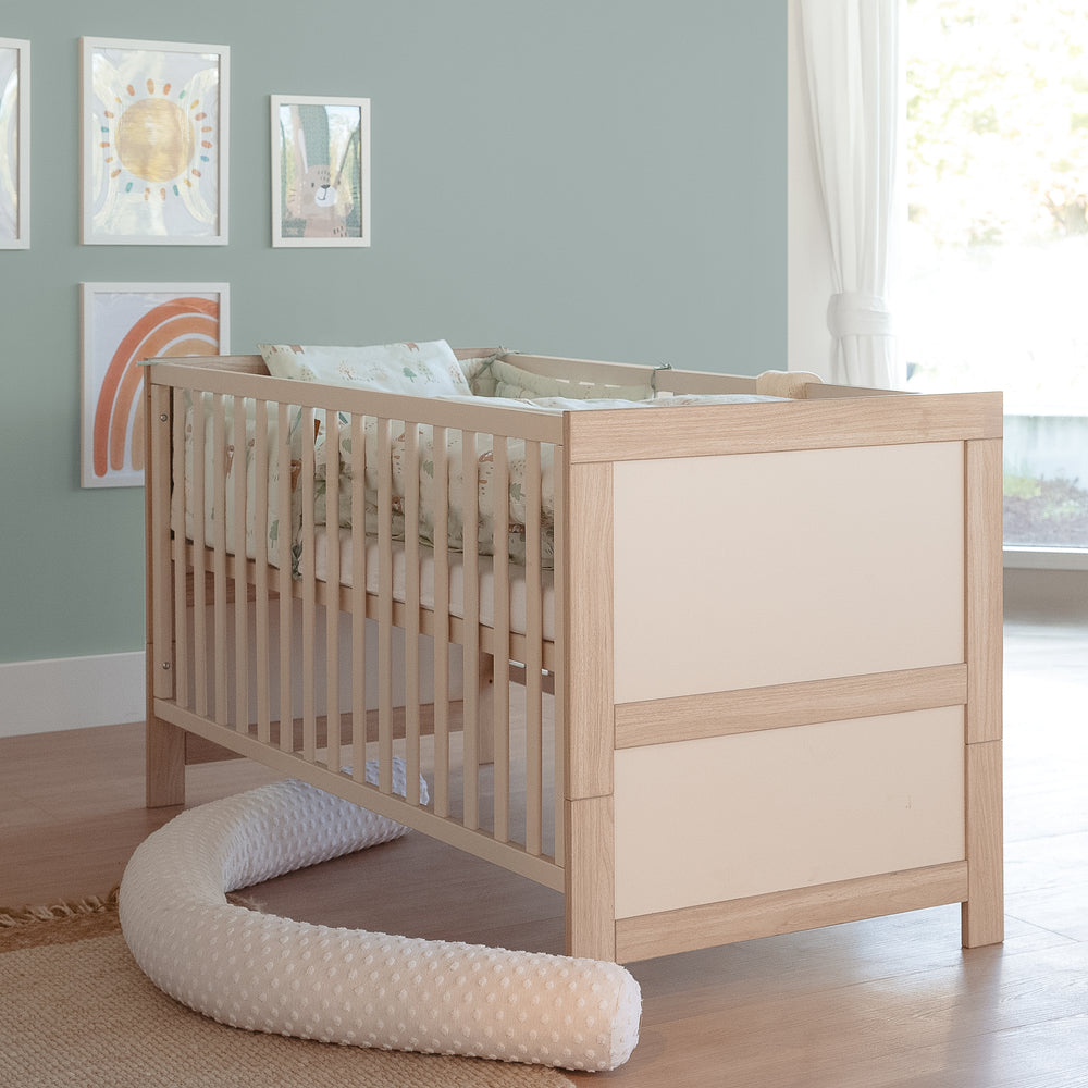 Convertible Children's Cot 'Momo' 70x140 - Grows-along the Child - Cashmere / Tristan Oak