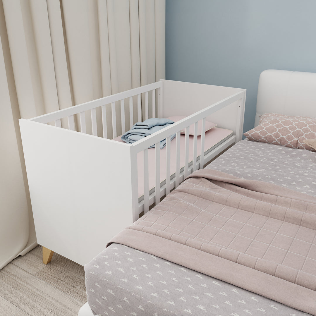 2 en 1 Lit bébé et cododo 'Leon' 60 x 120 cm - Réglable en hauteur - Blanc / Chêne Othello