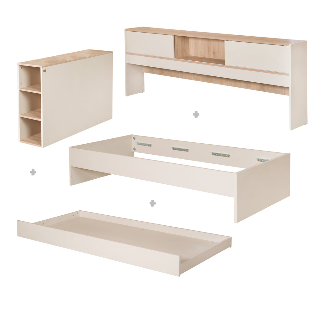 Lit avec rangement 'Elis' 90 x 200 - Lit enfant 4 pièces - Cashmere / Virginia Chestnut