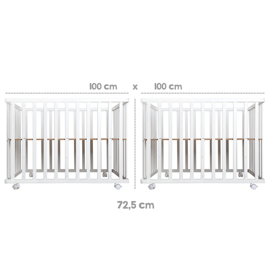 Parque 'Little Stars', 100 x 100 cm, incluye almohadilla protectora y ruedas, blanco