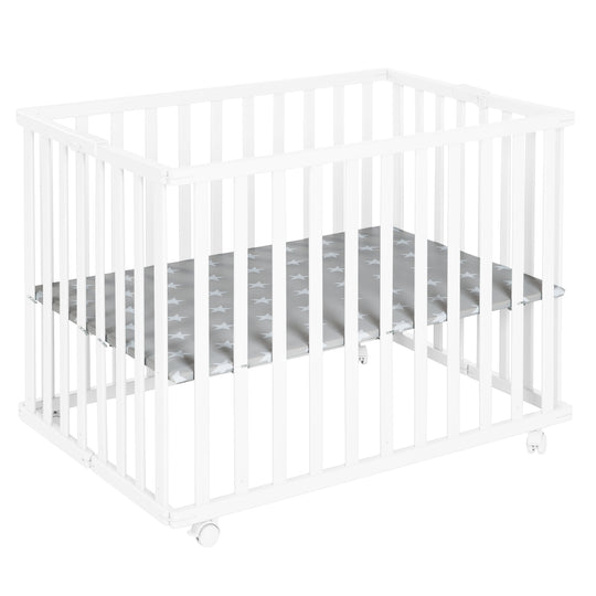 Corralito plegable 75x100 blanco + Almohadilla Little Stars - Ajustable en altura - Incluye ruedas