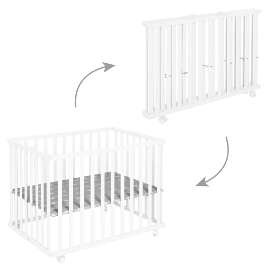Corralito plegable 75x100 blanco + Almohadilla Little Stars - Ajustable en altura - Incluye ruedas