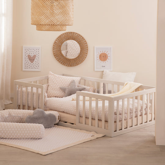 Lit Montessori au sol 70 x 140 cm avec sommier et protection contre les chutes - Stone Washed