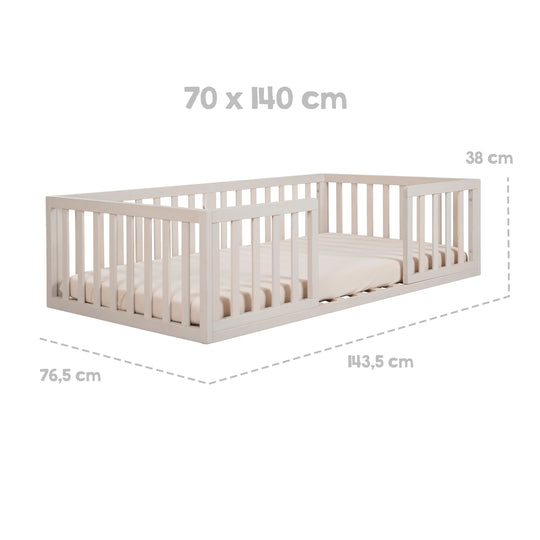 Lit Montessori au sol 70 x 140 cm avec sommier et protection contre les chutes - Stone Washed