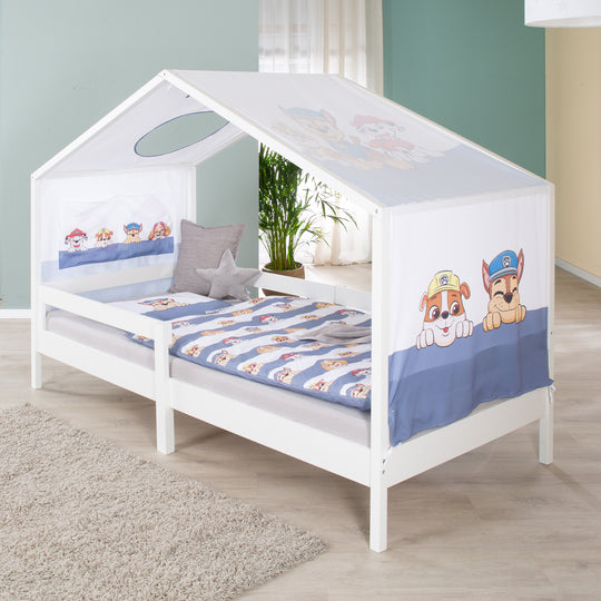 Lit de maison 90 x 200 cm avec barrières latérales - Lit Montessori pour enfant - Bois blanc