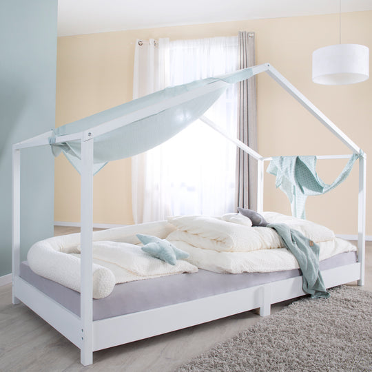 Lit de maison 90 x 200 cm - Lit au sol pour enfants selon le principe Montessori - Bois blanc