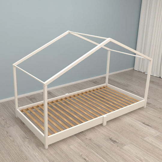 Lit de maison 90 x 200 cm - Lit au sol pour enfants selon le principe Montessori - Bois blanc