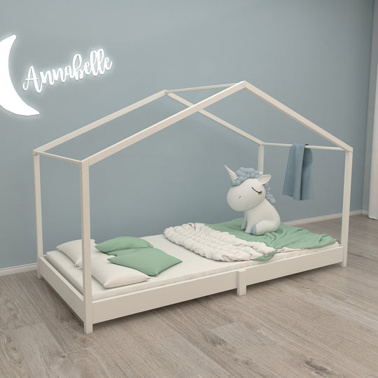 Lit de maison 90 x 200 cm - Lit au sol pour enfants selon le principe Montessori - Bois blanc