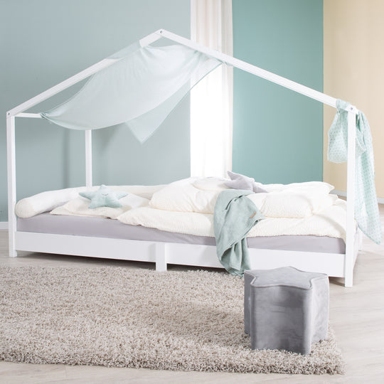 Lit de maison 90 x 200 cm - Lit au sol pour enfants selon le principe Montessori - Bois blanc