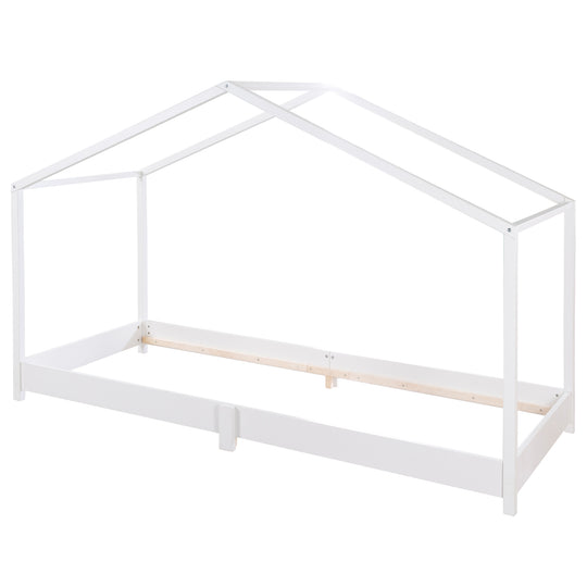 Lit de maison 90 x 200 cm - Lit au sol pour enfants selon le principe Montessori - Bois blanc