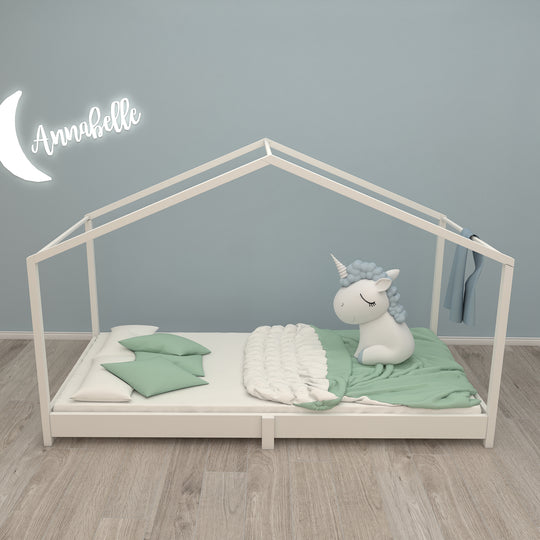 Lit de maison 90 x 200 cm - Lit au sol pour enfants selon le principe Montessori - Bois blanc