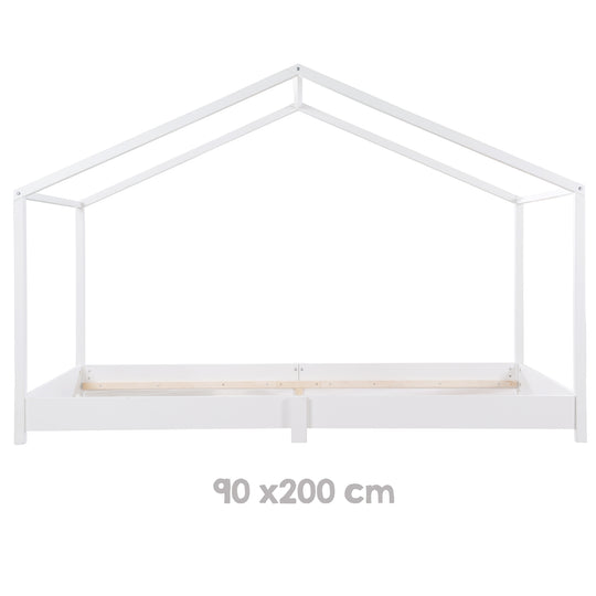 Lit de maison 90 x 200 cm - Lit au sol pour enfants selon le principe Montessori - Bois blanc