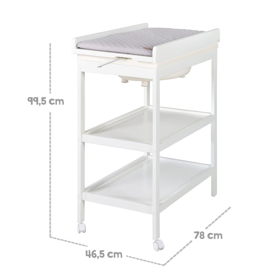 Bath-Changing Combo 'Baby Pool' White including Swiveling Changing Pad 'roba Style Grey' with 2 Wheels