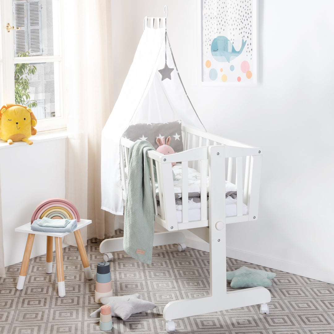 Set de berceau complet 'Little Stars' avec équipement textile en blanc / gris