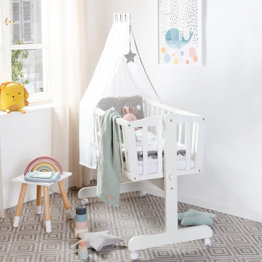 Set de berceau complet 'Little Stars' avec équipement textile en blanc / gris
