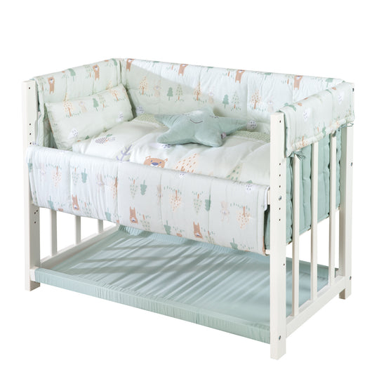 Cuna 4 en 1 'Woodland Buddies' con equipamiento textil incluido - Blanco / Verde pastel