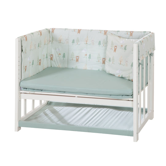 Cuna 4 en 1 'Woodland Buddies' con equipamiento textil incluido - Blanco / Verde pastel