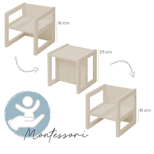 Taburete de estilo rústico para niños - 3 alturas de asiento - madera beige / cachemira