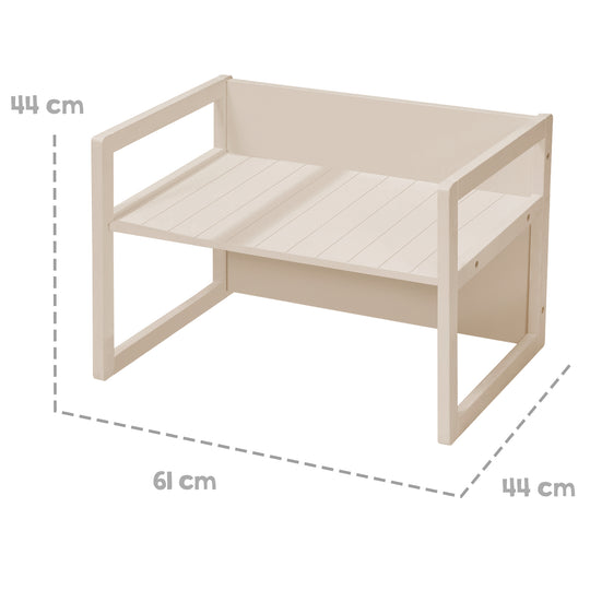 Banco de estilo rústico - Convertible en mesa infantil o banco con dos alturas ajustables - Cashmere