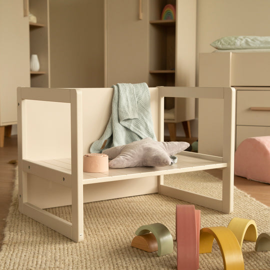 Banco de estilo rústico - Convertible en mesa infantil o banco con dos alturas ajustables - Cashmere