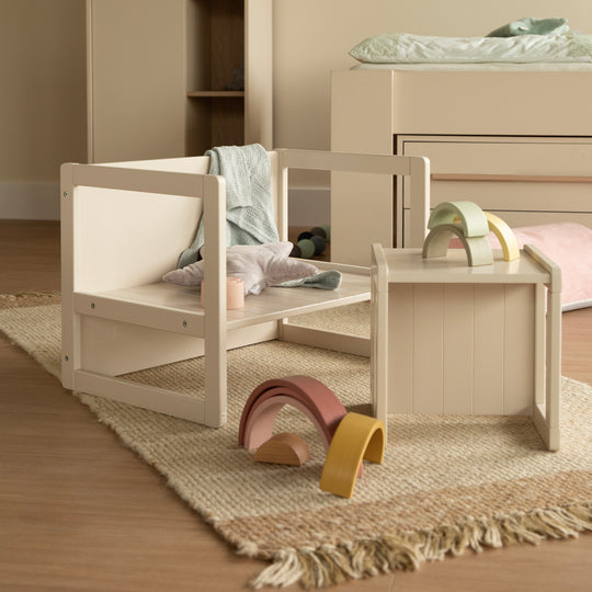 Banco de estilo rústico - Convertible en mesa infantil o banco con dos alturas ajustables - Cashmere