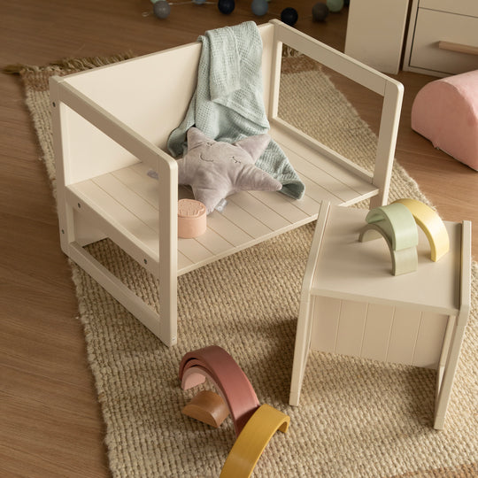 Banco de estilo rústico - Convertible en mesa infantil o banco con dos alturas ajustables - Cashmere