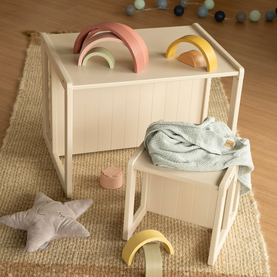 Banco de estilo rústico - Convertible en mesa infantil o banco con dos alturas ajustables - Cashmere