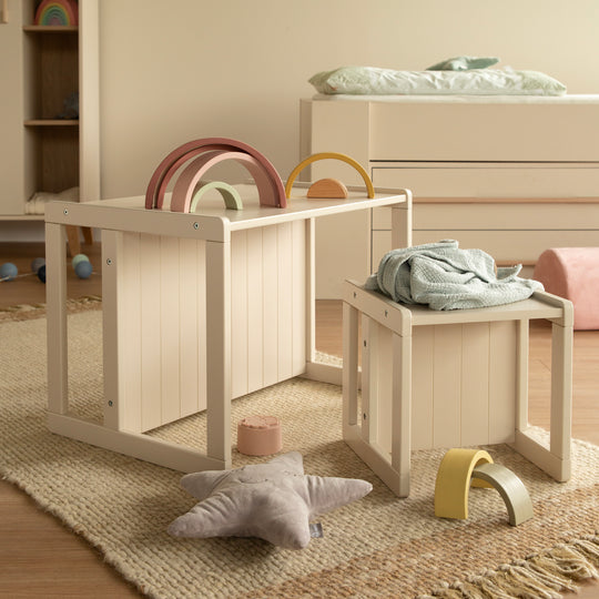 Banco de estilo rústico - Convertible en mesa infantil o banco con dos alturas ajustables - Cashmere