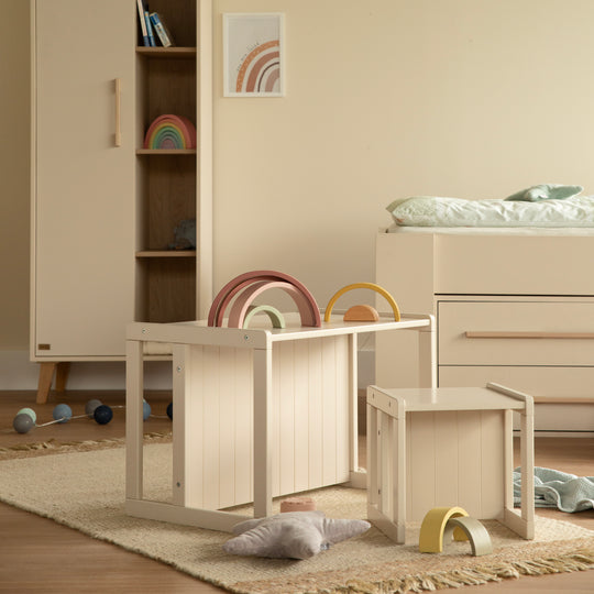 Banco de estilo rústico - Convertible en mesa infantil o banco con dos alturas ajustables - Cashmere