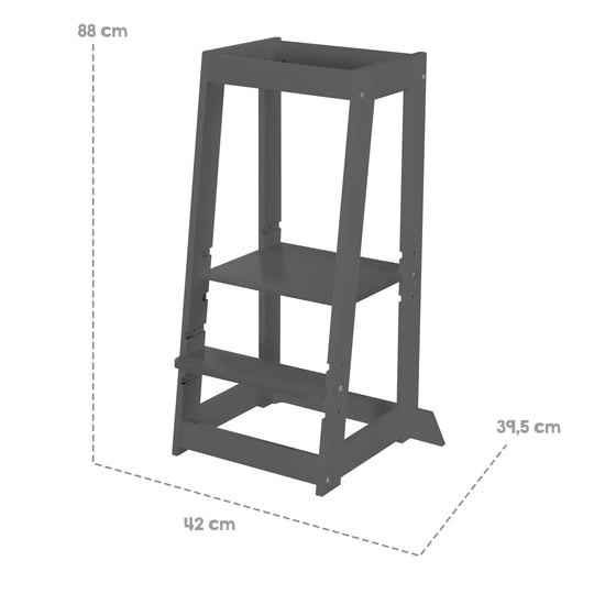 Montessori-inspired Wooden 'Monti Step' Learning Tower - Height Adjustable - Anthracite