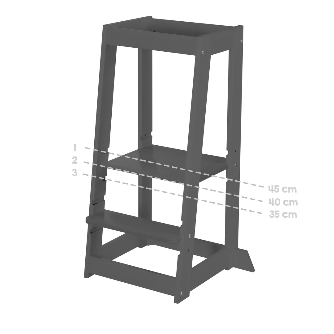 Montessori-inspired Wooden 'Monti Step' Learning Tower - Height Adjustable - Anthracite