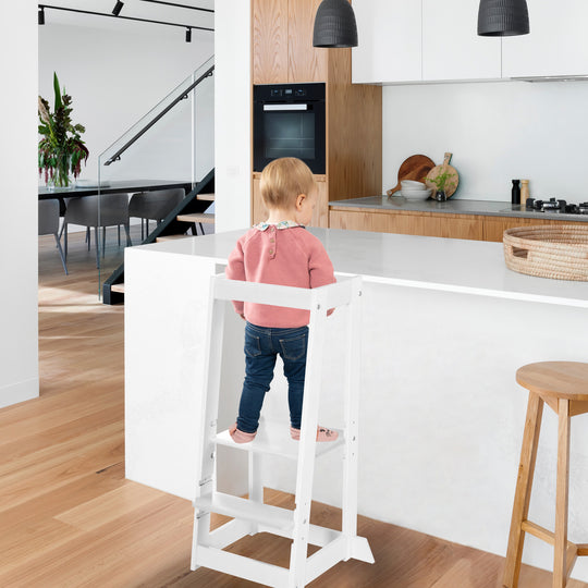 Lernturm 'Monti Step' nach Montessori Prinzip - Höhenverstellbar - Holz weiß