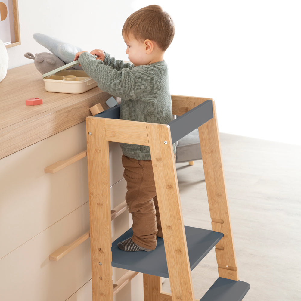 Tour d'apprentissage pour enfants en bois - supporte jusqu'à 80 kg - anthracite / bambou