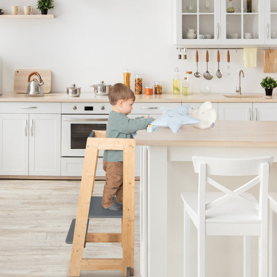 Torre di apprendimento per bambini in legno - Portata fino a 80 kg - Antracite / Bambù
