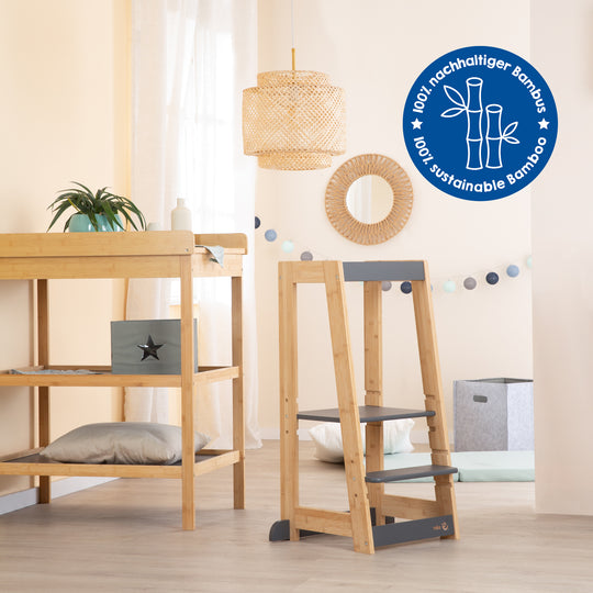 Torre di apprendimento per bambini in legno - Portata fino a 80 kg - Antracite / Bambù