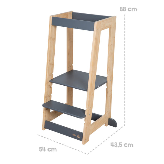 Torre di apprendimento per bambini in legno - Portata fino a 80 kg - Antracite / Bambù