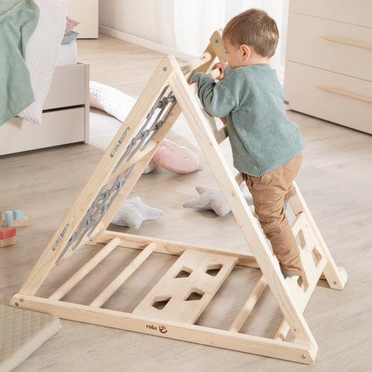 Triángulo de escalada de madera - Función de 3 lados - Natural / Gris
