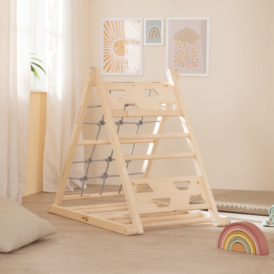Triángulo de escalada de madera - Función de 3 lados - Natural / Gris