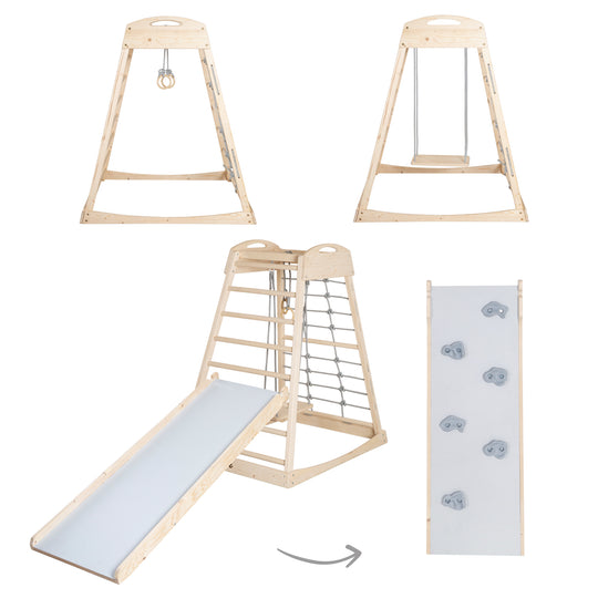 Set torre giochi da interno con accessori completi - Legno naturale / Grigio