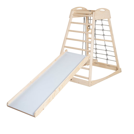 Set torre giochi da interno con accessori completi - Legno naturale / Grigio