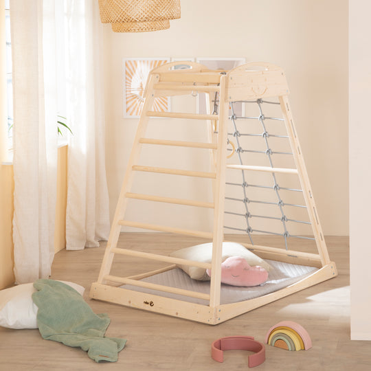 Set torre giochi da interno con accessori completi - Legno naturale / Grigio
