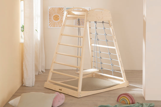 Torre da gioco indoor in legno con altalena - Naturale / Grigio