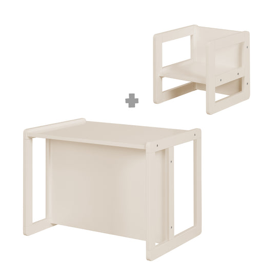 Grupo de asientos para niños 3 en 1 - taburetes y mesa - convertible en banco infantil - Beige